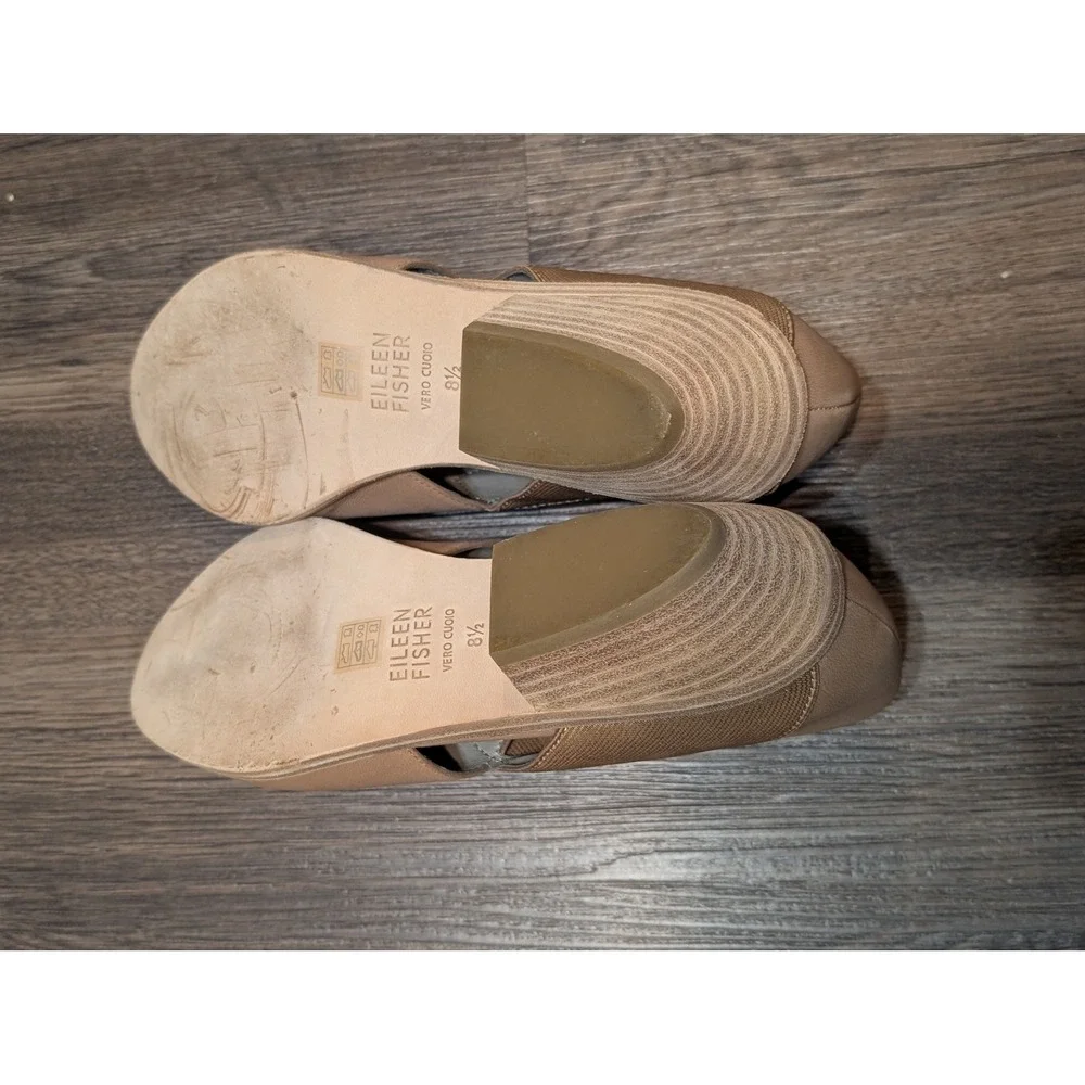 Eileen Fisher Perry Leather Ankle Booties Side Elastic‎ Heel Tan Size 8.5